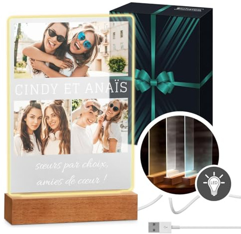 Maverton Cadre Personnalisé avec Photo et Texte Imprimé pour amie | Lampe Photo Personnalisable LED pour elle, Cadeau Femme, Cadeau Personnalisé, Cadeau Anniversaire Femme, fille, amies