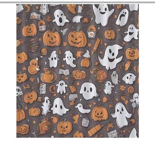 NHSY Tenda da doccia per Halloween, fantasma, zucca, gatto nero, pipistrello, ragno, tenda da doccia per bambini