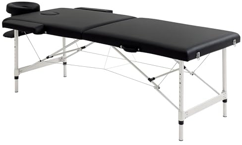 HOMCOM Table de Massage Pliante cosmétique lit de Massage Portable Charge Max. 225 Kg Hauteur réglable Cadre en Alliage d'aluminium Noir