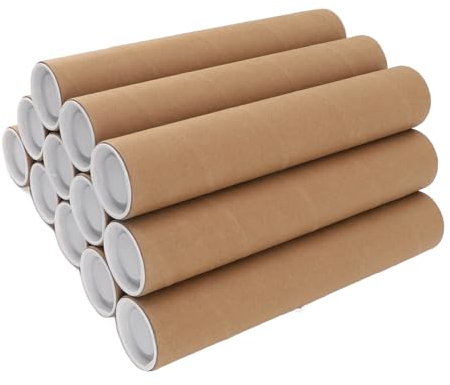 Fdit 12 Stück Runde Papierröhren, Poster-Aufbewahrungsröhren, Mehrzweck-Mailing-Poster-Papierröhren mit Kunststoffdeckel (5,3 * 30 cm)