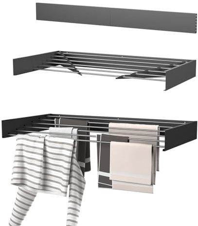 Wasophoogte Wäscheständer Ausziehbar, 50x100x10 cm (LBH), Aluminium, Wäschespinne Draußen, Wäscheleine Ausziehbar, Geeignet für Innen- und Außenbereich, Montage mit mitgelieferten Schraube