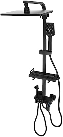 Edelstahl Duschsystem Regendusche mit Armatur Duschset Duscharmatur Komplettset Duschgarnitur Duschsäule mit Thermostat Schwarz | Duschpaneel LCD-Anzeige