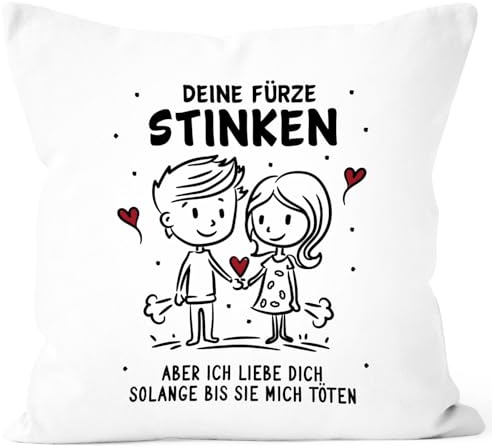 SpecialMe® Kissen-Bezug Liebe Geschenk Lustig Deine Fürze stinken Strichmännchen Paar Jahrestag Weiss Standard
