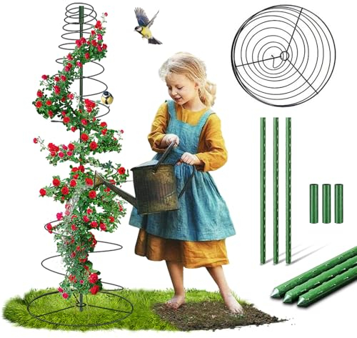 Traliccio per Rampicanti a Spirale, Obelischi per Rampicanti 47cm-135cm, Sostegno per Piante Rampicanti in Metallo, Supporto Piante Rampicanti per Giardino Balcone Fioriera Interno Esterno Rose Fiori