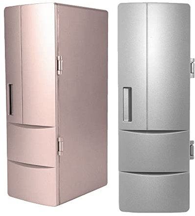 MASO Mini Fridge Portable Cooler and Warmer Portable Mini USB Refrigerator, 5V 10W USB Mini Fridge Refrigerator with LED Light Energy Saving Mini Car Refrigerator for Bedroom Car Office, Rose Gold