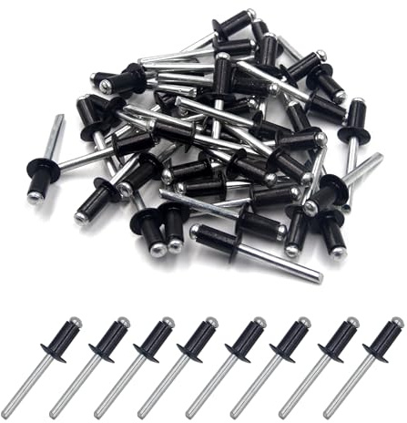 100pcs 6.4x12.7mm Large Aluminium Blind Rivet, Open End Pop Rivet (Black) | for DIY, Workshop, Automotive, Home Improvement and Machinery Repairs