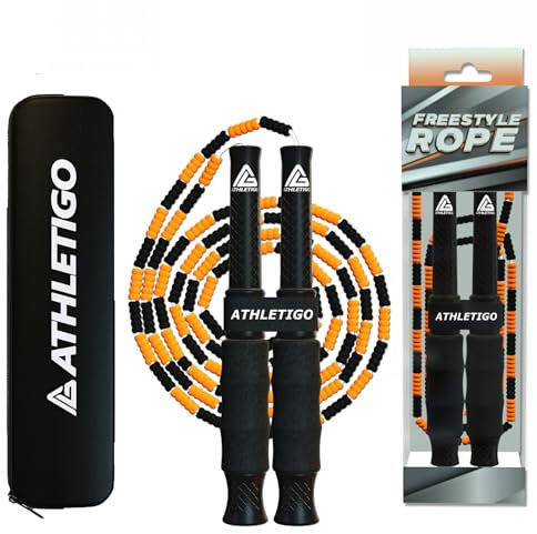 Athletigo Beaded Jump Rope for Men, Women & Kids – Adjustable Jump Rope for Fitness – Comfortable Non-Slip Foam Handles – Cardio Workout & Training