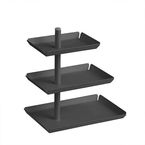 Lxoraziy Metall Food Display Servierplatte, Obst Etagere mit 3 Etagen, 360° Drehbares Obstschale für Desserts, Kuchen, Käse, Wurst (Schwarz)
