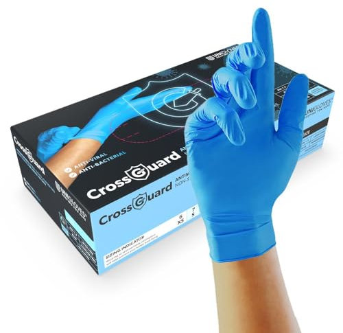 UNIGLOVES CrossGuard Blue Antimicrobial Nitrile Disposable Gloves, Medical-Grade, Puncture and Chemical Resistant, Box of 100 Gloves, Size L