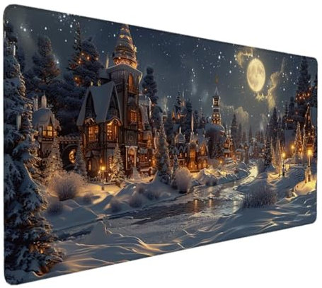 Mauspad XXL 800 x 400 Schreibtischunterlage, Mousepad Groß Vernähte Kanten WassXerdicht Anti-Rutsch für PC, MacBook,Laptop Verbessert Präzision und GeschwindigkeiX Mauspad - (Winter, Schloss) G-8