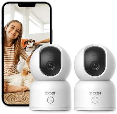 ZOSI 3MP 2K Security Camera, 360° Views Baby/Pet Dog Monitor, 2.4G/5G Dual-Band WiFi Pan/Tilt Indoor Camera, One-Touch Call,Smart Person Detection, 2 Way Audio, Cloud & Local Storage, 2Pcs C518
