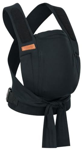 Hoppediz Bondolino b.pure Babytrage ab Geburt für Neugeborene, all black | Ergonomische Halbschnallentrage mit gepolsterten Trägern – mitwachsend 3–20 kg, inkl. Anleitung