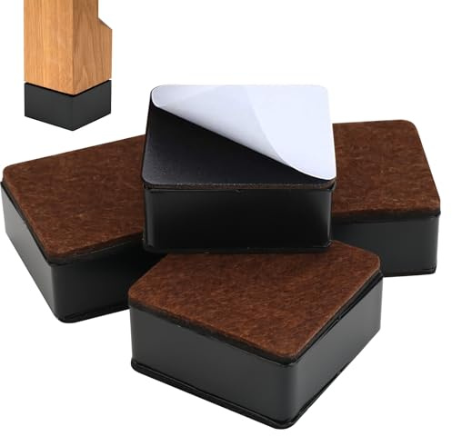 4 Stück Selbstklebende Möbelerhöhung aus Karbonstahl Tischerhöhung 3cm | Möbelfüße Metall rutschfeste 6 cm Durchmesser Möbelerhöher für Sofa Couchtisch Schrank Bett Schreibtisch, Quadrat Schwarz