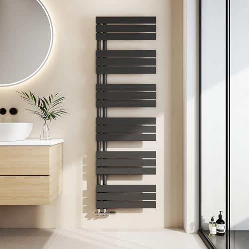 EMKE Scaldasalviette termoarredo, 1599x500 mm, Nero, 794 Watt | Radiatore da Bagno, Scaldasalviette per Asciugamani ad Acqua Calda,Porta Asciugamani, Scaldasalviette,Attacco Laterale
