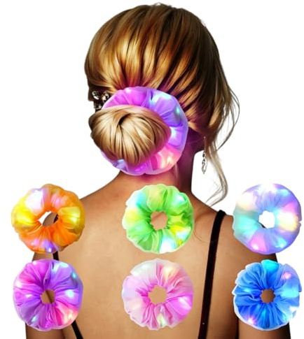 URAQT Leuchtende Haargummis, 6PCS Mallorca Party Accessoires, Leuchtende Haarbänder Neon Haargummi, Haargummis Damen Mädchen Haarschmuck Festival Accessoires für Weihnachten, Geburtstag, Neujahr