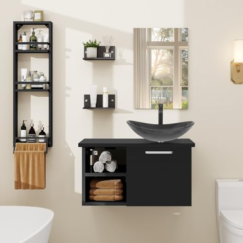 YU YUSING Set di Mobili da Bagno con Lavabo, Specchio, Portasciugamani, Arredo Bagno Completo, Mobile Lavandino Bagni 71cm, Mensola Doccia 3 Ripiani, 2 Ripiani Muro, Set Rubinetti, Verde Menta Moderno