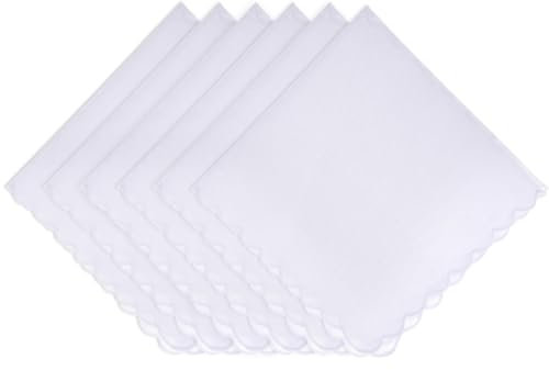 YQQYG 6 Stück Taschentücher Weiß, 30 X 30 cm Taschentuch aus Baumwolle mit Gewelltem Rand für Männer und Frauen, Baumwolle Taschentuch Einstecktuch Weiss Handtuch Anzüge