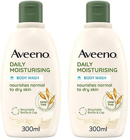 Aveeno Daily Moisturising Body Wash, With Soothing Oat, Suitable For Sensitive Skin, Gently Cleanses and Nourishes, Soap-Free, Lightly Scented, 300ml (Pack of 2)