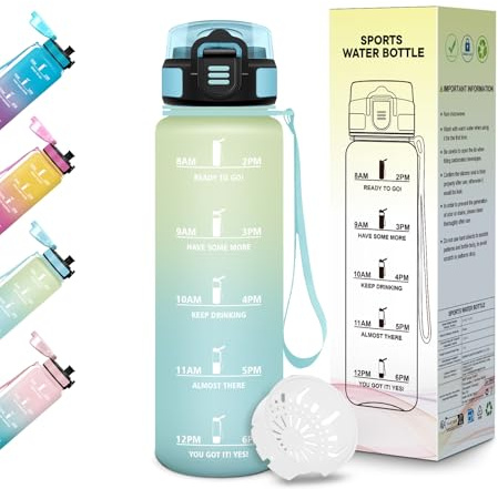 Motswedi Gourde Enfant 500 ml, sans BPA, Bouteille d'eau, Prévention des Fuites, Gourde Plastique, Compatible avec Les Boissons Gazeuses, Idéale pour l'école, Activités de Plein Air - Beige Bleu clair