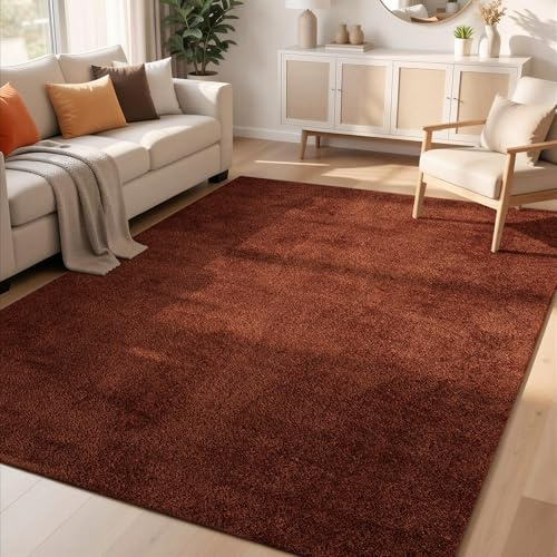 Comfy Washable Plain Non-Slip Living Room Area Rug, Terracotta, 160x220cm