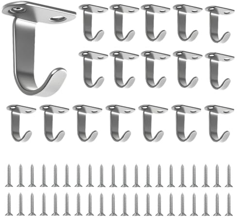 ONEBO 20 Stück Garderobenhaken Edelstahl Gebürstet, Mehrzweckhaken mit Schrauben, Deckenhaken Haken, Metall Einzeln Hakens für Schlafzimmer, Badezimmer, Kleiderschrank