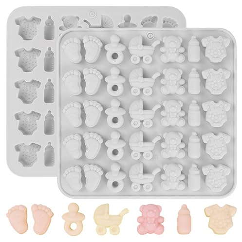 FACHOI Baby Shower Chocolate Molds, Babies Feet Bottle Silicone Molds Non-Stick Food Grade Silicone Mould for Chocolate Cookie, Candy, Cake, Ice Cube, Jelly F4-YRXLMJ (Grey)