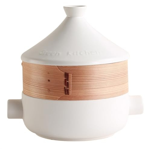SXTYYH Pentola Tagine Con Coperchio Conico, Stile Giapponese Pentola A Vapore Marocchina Pentola Tajine for Cucinare Casseruola Con Vaporiera for Cottura Lenta, Stufati(White with steamer tray)