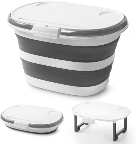 Zonopy Upgraded 16L Collapsible Mop Bucket with Multi-Functional Lid, 4-in-1 Foldable Silicone Tub with Table Surface, Floor Stand, Space Saving 4.2 Gallon Storage Solution for Home & Outdoor