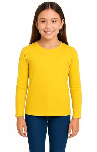 Girls Long Sleeve T Shirt Plain Crew - Long Sleeves Shirt Yellow 9-10