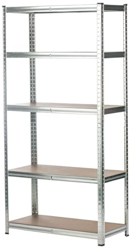 Livhome 5-Tier Heavy Duty Galvanised Metal Shelving, Adjustable Deep Steel Racking Unit, Garage Storage Rack, Workshop Shelving, Boltless Storage Solution for Garage & Utility Room
