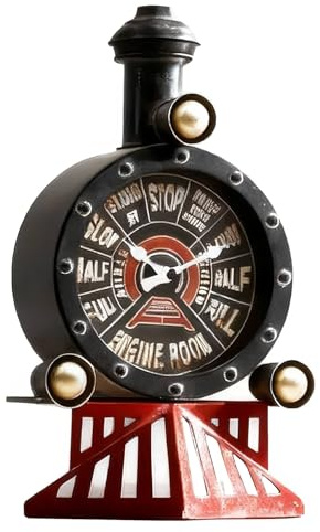 YOUKI Train Gifts for Men,Vintage Steampunk Decor,Locomotive homel Art for Boys Room,Man Cave Clock,Silent Battery Powered,13.4 inch,Black