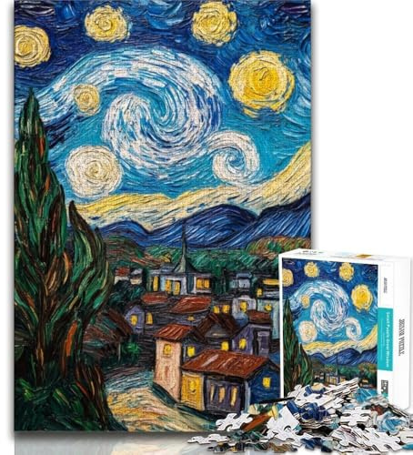 1000-teiliges Puzzle Starry Night Country 1000-teiliges Puzzle für Jugendliche Lernspiel Herausforderungsspielzeug für Frauen und Männer (50x75cm)