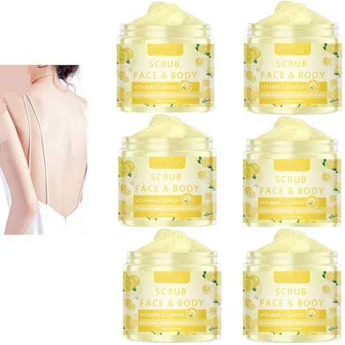 Vitamin C Lemon Face & Body Scrub - Sanftes Peeling mit Jojobaöl, aufhellend und feuchtigkeitsspendend, tiefenreinigend, für seidig glatte Haut, reduziert abgestorbene, trockene Haut (6PCS)