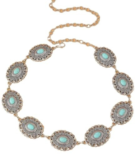 TMTGTS Kedjebälte 110 cm midja kedja boho vintage sten midjekedja höftkedja magkedja metall klänningsbälte midjesmycke magsmycke kroppsbälte metallkedja bälte midjebälte
