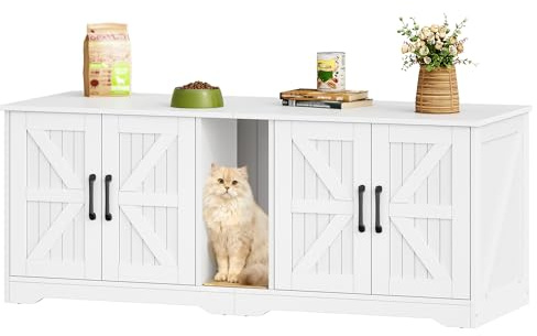 Fobyfurny Cat Litter Box Enclosure for 2 Cats 140 x 50 x 55 cm, White