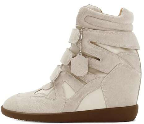 Dsevht Hidden Wedge Sneakers for Women High Top Fashion Sneaker Suede High Heel Platform Tennis Triple Strappy Band Casual Vintage Dressy Comfy Campus Trendy Retro Sneaker