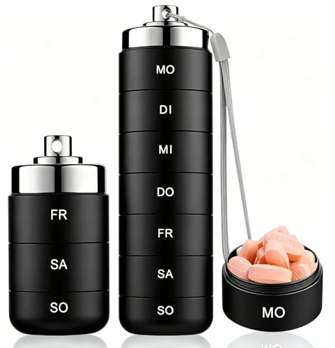 Pillerbox 7 dagar stora fack, vattentät stapelbar medicinlåda, 7-dagars pillerlåda i metall med vridlås, daglig medicindispenser, bärbar pillerlåda för resor (svart)