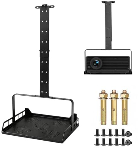 Umllpet Beamer, takhållare, justerbar höjd 30–56 cm, universell projektorhållare med hylla upp till 10 kg bärkraft, integrerad kabeldragning för hemmabio och kontor, svart