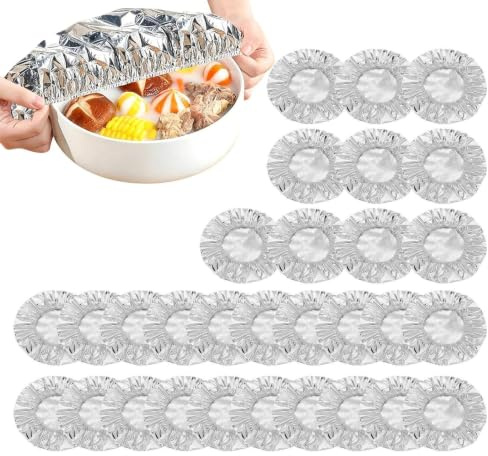 60 fundas reutilizables de papel de aluminio para alimentos, elástica elástica para cuenco de alimentos, para el trabajo, almuerzo, preparación de comidas, hornear, hogar, cocina, picnic
