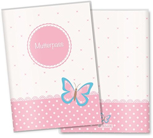 OLGS Mutterpass Hülle Rosa Schmetterling, Kunststoff Schutzhülle mit Extrafach