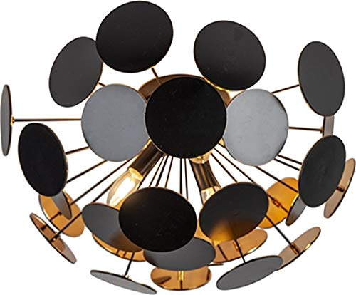 Trio Leuchten Deckenleuchte Discalgo 609900332, Metall Schwarz matt, Kunststoff-Scheiben schwarz/goldfarib, exkl. 3x E14, 54 x 54 x 30 cm, Schwarzmatt/Goldfarbig