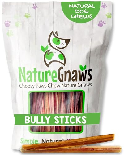 Nature Gnaws Extra Thin Bully Sticks for Small Dogs 5-6 (25 Count) - Long Lasting for Light Chewers and Puppies - Natural Beef Dog Chew Bones