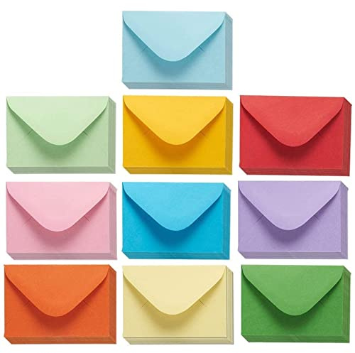 100 Stück Mini Briefumschläge Bunt - Kleine Farbige Umschläge für Hochzeit, Party, Einladungen, Grußkarten, Geschenk (10,2 x 6,8 cm)
