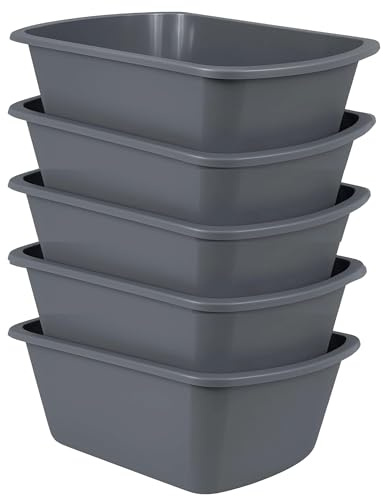 Vakly Wash Basin 7-Quart [5 Pack] – Rectangular Plastic Tub with Graduated Markings, Small Portable Soaking Basin for Face, Foot Bath, Laundry & Bedside Care