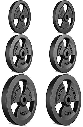 Marbo Sport Tri-Grip Hantelscheiben-Set KIER aus Gusseisen, Gewichte mit Aufnahme Ø31 mm, 2 x 5 kg + 2 x 10 kg + 2 x 15 kg (Gesamtgewicht 60 kg)