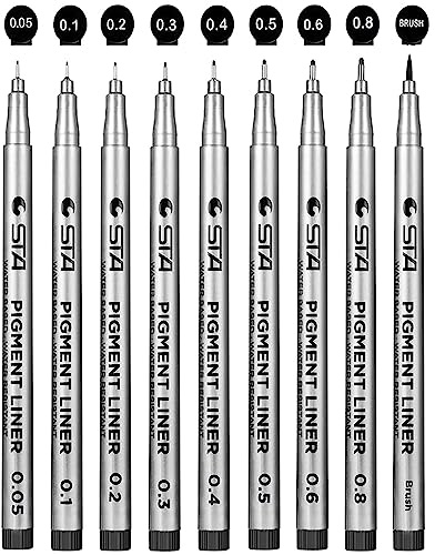 Cdycam Fineliner Pens, Set of 9 Black Fineliner Ink Pen Micro Liner Waterproof Drawing Pens for Technical Drawing Sketching Artist Illustration Office Documents
