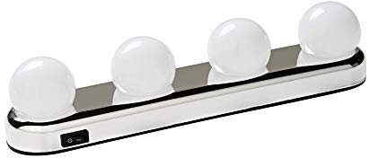 Invero Hollywood Mirror LED Light Bulbs - Cordless & Battery Operated - Add to Mirrors or Vanity Tables - Ideal Lighting for Make-Up Preparation and More - Chrome (30cm x 6cm x 6.5cm)