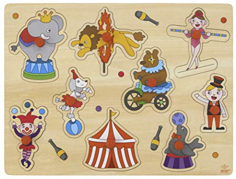 Engelhart - Hochwertiges Holzpuzzle mit Knopf für Kleinkinder - Verschiedene Designs, Holzspiele für Kinder und Babys ab 2 Jahren (Zirkus)