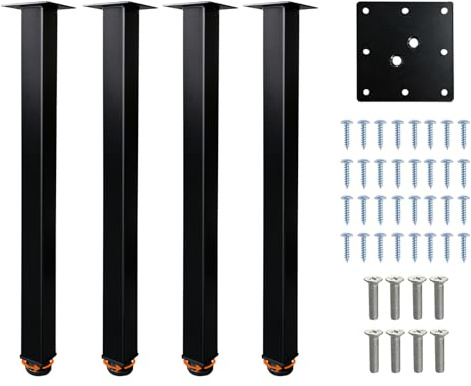 QLLY Lot de 4 Pieds de Bureau carrés réglables en métal de 60 cm pour Table de Bureau (60 cm, Noir)