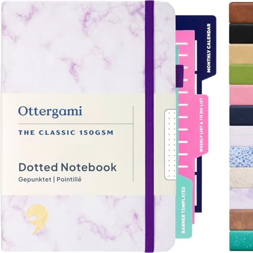 Ottergami The Classic Bullet Dotted Journal, (Granito Morado), Cuarderno A5 Punteado con Papel Grueso de 150gsm, Journaling Notebook de Puntos con 192 Páginas, Libreta Punteada Bullet dot Journal A10